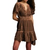 image:imageRVivimos Womens Fall Winter Vintage Casual Dresses Velvet Short Sleeve V Neck Elastic Waist Tiered Flowy Swing Mini DressBrown