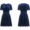 image:imageRVivimos Womens Fall Winter Vintage Casual Dresses Velvet Short Sleeve V Neck Elastic Waist Tiered Flowy Swing Mini DressDark Blue
