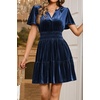 image:imageRVivimos Womens Fall Winter Vintage Casual Dresses Velvet Short Sleeve V Neck Elastic Waist Tiered Flowy Swing Mini DressDark Blue