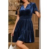 image:imageRVivimos Womens Fall Winter Vintage Casual Dresses Velvet Short Sleeve V Neck Elastic Waist Tiered Flowy Swing Mini DressDark Blue