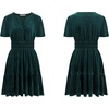 image:imageRVivimos Womens Fall Winter Vintage Casual Dresses Velvet Short Sleeve V Neck Elastic Waist Tiered Flowy Swing Mini DressDark Green