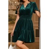 image:imageRVivimos Womens Fall Winter Vintage Casual Dresses Velvet Short Sleeve V Neck Elastic Waist Tiered Flowy Swing Mini DressDark Green