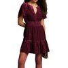 image:imageRVivimos Womens Fall Winter Vintage Casual Dresses Velvet Short Sleeve V Neck Elastic Waist Tiered Flowy Swing Mini DressWinered