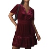 image:imageRVivimos Womens Fall Winter Vintage Casual Dresses Velvet Short Sleeve V Neck Elastic Waist Tiered Flowy Swing Mini DressWinered