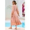 image:imageRVivimos Womens Long Sleeve Boho Midi Dress V Neck Floral Print Casual Button Down Loose Ruffle Beach Long Dress with BeltApricot