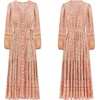image:imageRVivimos Womens Long Sleeve Boho Midi Dress V Neck Floral Print Casual Button Down Loose Ruffle Beach Long Dress with BeltApricot