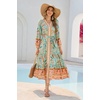 image:imageRVivimos Womens Long Sleeve Boho Midi Dress V Neck Floral Print Casual Button Down Loose Ruffle Beach Long Dress with BeltAqua