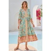 image:imageRVivimos Womens Long Sleeve Boho Midi Dress V Neck Floral Print Casual Button Down Loose Ruffle Beach Long Dress with BeltAqua