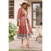 image:imageRVivimos Womens Long Sleeve Boho Midi Dress V Neck Floral Print Casual Button Down Loose Ruffle Beach Long Dress with BeltAurorared
