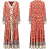 image:imageRVivimos Womens Long Sleeve Boho Midi Dress V Neck Floral Print Casual Button Down Loose Ruffle Beach Long Dress with BeltAurorared
