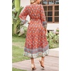 image:imageRVivimos Womens Long Sleeve Boho Midi Dress V Neck Floral Print Casual Button Down Loose Ruffle Beach Long Dress with BeltAurorared