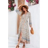 image:imageRVivimos Womens Long Sleeve Boho Midi Dress V Neck Floral Print Casual Button Down Loose Ruffle Beach Long Dress with BeltBeige