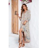 image:imageRVivimos Womens Long Sleeve Boho Midi Dress V Neck Floral Print Casual Button Down Loose Ruffle Beach Long Dress with BeltBeige