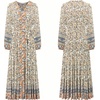 image:imageRVivimos Womens Long Sleeve Boho Midi Dress V Neck Floral Print Casual Button Down Loose Ruffle Beach Long Dress with BeltBeige