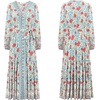 image:imageRVivimos Womens Long Sleeve Boho Midi Dress V Neck Floral Print Casual Button Down Loose Ruffle Beach Long Dress with BeltBeigeblue