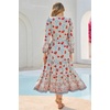 image:imageRVivimos Womens Long Sleeve Boho Midi Dress V Neck Floral Print Casual Button Down Loose Ruffle Beach Long Dress with BeltBeigeblue