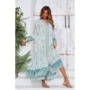 image:imageRVivimos Womens Long Sleeve Boho Midi Dress V Neck Floral Print Casual Button Down Loose Ruffle Beach Long Dress with BeltBlueturquoise