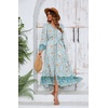 image:imageRVivimos Womens Long Sleeve Boho Midi Dress V Neck Floral Print Casual Button Down Loose Ruffle Beach Long Dress with BeltBlueturquoise
