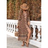 image:imageRVivimos Womens Long Sleeve Boho Midi Dress V Neck Floral Print Casual Button Down Loose Ruffle Beach Long Dress with BeltBrown