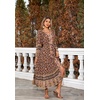 image:imageRVivimos Womens Long Sleeve Boho Midi Dress V Neck Floral Print Casual Button Down Loose Ruffle Beach Long Dress with BeltBrown
