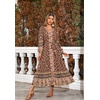 image:imageRVivimos Womens Long Sleeve Boho Midi Dress V Neck Floral Print Casual Button Down Loose Ruffle Beach Long Dress with BeltBrown