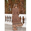 image:imageRVivimos Womens Long Sleeve Boho Midi Dress V Neck Floral Print Casual Button Down Loose Ruffle Beach Long Dress with BeltBrown