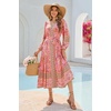 image:imageRVivimos Womens Long Sleeve Boho Midi Dress V Neck Floral Print Casual Button Down Loose Ruffle Beach Long Dress with BeltCoralpink