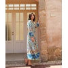 image:imageRVivimos Womens Long Sleeve Boho Midi Dress V Neck Floral Print Casual Button Down Loose Ruffle Beach Long Dress with BeltGreen