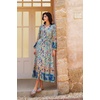 image:imageRVivimos Womens Long Sleeve Boho Midi Dress V Neck Floral Print Casual Button Down Loose Ruffle Beach Long Dress with BeltGreen