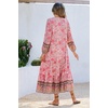 image:imageRVivimos Womens Long Sleeve Boho Midi Dress V Neck Floral Print Casual Button Down Loose Ruffle Beach Long Dress with BeltLight Pink