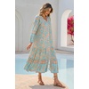image:imageRVivimos Womens Long Sleeve Boho Midi Dress V Neck Floral Print Casual Button Down Loose Ruffle Beach Long Dress with BeltSky Blue
