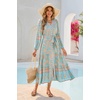 image:imageRVivimos Womens Long Sleeve Boho Midi Dress V Neck Floral Print Casual Button Down Loose Ruffle Beach Long Dress with BeltSky Blue