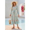 image:imageRVivimos Womens Long Sleeve Boho Midi Dress V Neck Floral Print Casual Button Down Loose Ruffle Beach Long Dress with BeltSky Blue