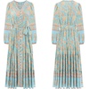 image:imageRVivimos Womens Long Sleeve Boho Midi Dress V Neck Floral Print Casual Button Down Loose Ruffle Beach Long Dress with BeltSky Blue