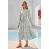 image:imageRVivimos Womens Long Sleeve Boho Midi Dress V Neck Floral Print Casual Button Down Loose Ruffle Beach Long Dress with BeltSky Blue