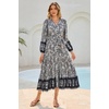 image:imageRVivimos Womens Long Sleeve Boho Midi Dress V Neck Floral Print Casual Button Down Loose Ruffle Beach Long Dress with BeltSmokeblack