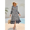image:imageRVivimos Womens Long Sleeve Boho Midi Dress V Neck Floral Print Casual Button Down Loose Ruffle Beach Long Dress with BeltSmokeblack