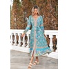 image:imageRVivimos Womens Long Sleeve Boho Midi Dress V Neck Floral Print Casual Button Down Loose Ruffle Beach Long Dress with BeltTeal