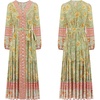 image:imageRVivimos Womens Long Sleeve Boho Midi Dress V Neck Floral Print Casual Button Down Loose Ruffle Beach Long Dress with BeltTender Green