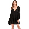 image:imageRVivimos Womens Long Sleeve Cotton Ruffles Deep V Neck Backless Casual Swing Mini DressesBlack