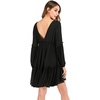 image:imageRVivimos Womens Long Sleeve Cotton Ruffles Deep V Neck Backless Casual Swing Mini DressesBlack