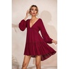 image:imageRVivimos Womens Long Sleeve Cotton Ruffles Deep V Neck Backless Casual Swing Mini DressesBurgundy