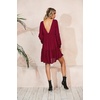 image:imageRVivimos Womens Long Sleeve Cotton Ruffles Deep V Neck Backless Casual Swing Mini DressesBurgundy
