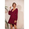 image:imageRVivimos Womens Long Sleeve Cotton Ruffles Deep V Neck Backless Casual Swing Mini DressesBurgundy