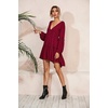 image:imageRVivimos Womens Long Sleeve Cotton Ruffles Deep V Neck Backless Casual Swing Mini DressesBurgundy