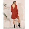 image:imageRVivimos Womens Long Sleeve Cotton Ruffles Deep V Neck Backless Casual Swing Mini DressesOrange