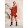 image:imageRVivimos Womens Long Sleeve Cotton Ruffles Deep V Neck Backless Casual Swing Mini DressesOrange