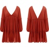 image:imageRVivimos Womens Long Sleeve Cotton Ruffles Deep V Neck Backless Casual Swing Mini DressesOrange