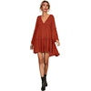 image:imageRVivimos Womens Long Sleeve Cotton Ruffles Deep V Neck Backless Casual Swing Mini DressesOrange