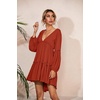 image:imageRVivimos Womens Long Sleeve Cotton Ruffles Deep V Neck Backless Casual Swing Mini DressesOrange